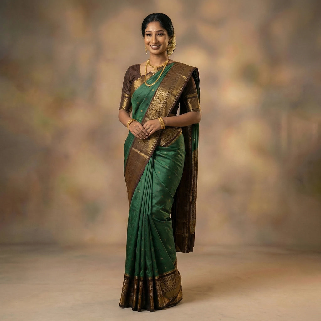 Peacock Green Small Butta bridal Semi Silk Saree